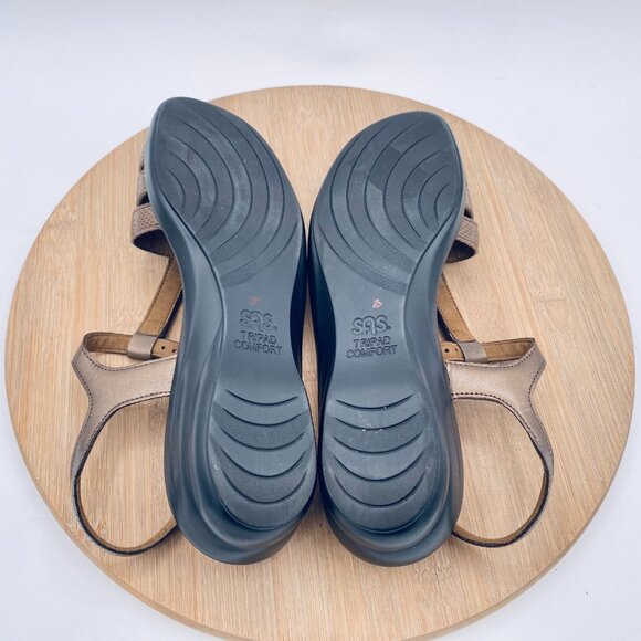 SAS Sandals Womens 8 N Brown Leather Comfort Ankle Strap Peep - Picture 11 of 12